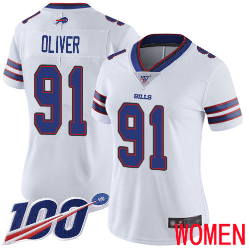 Women Buffalo Bills #91 Ed Oliver White Vapor Untouchable Limited Player 100th Season NFL Jersey